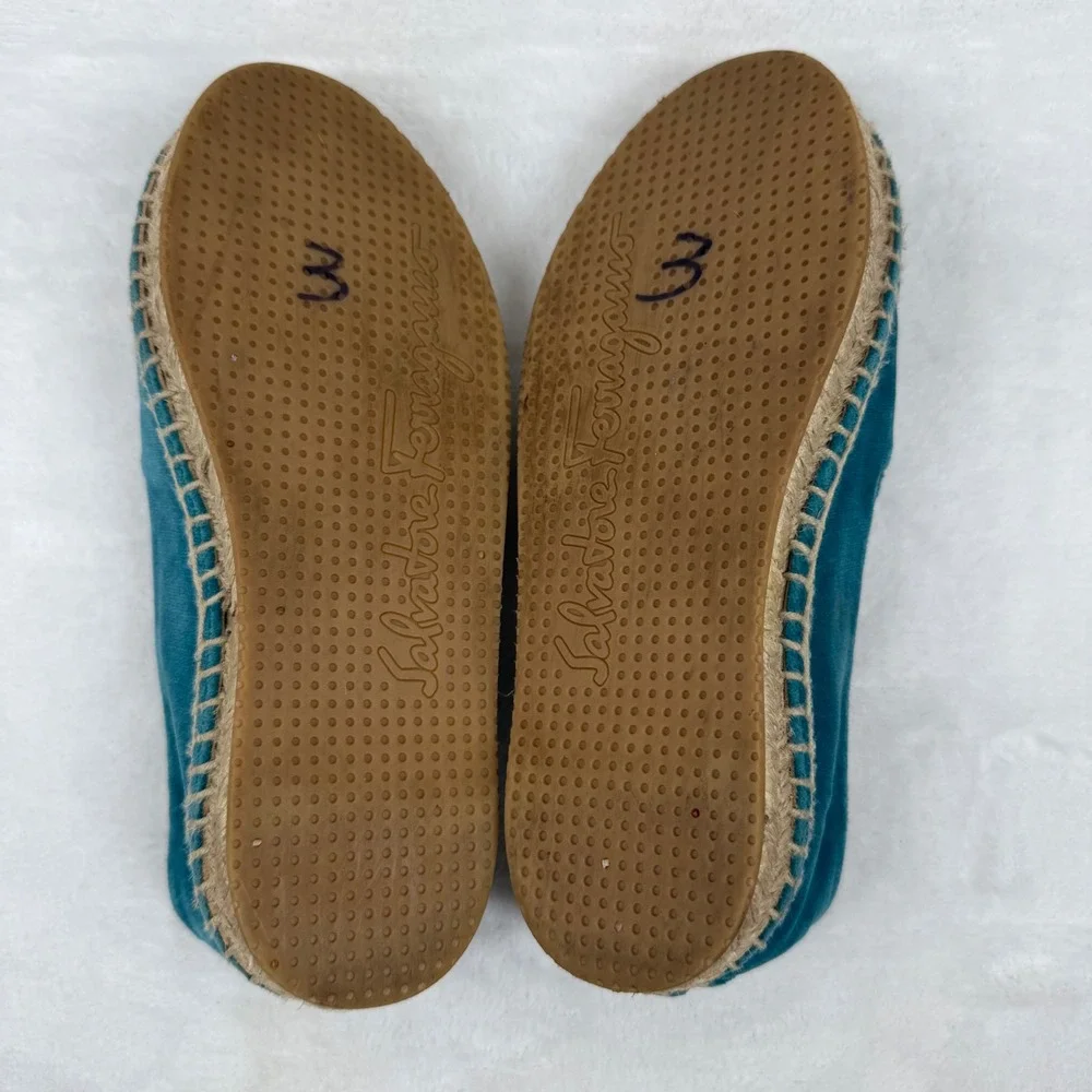 Salvatore Ferragamo‎ Teal Velvet Espadrille Loafers Gold Buckle Italy EU 28 0W